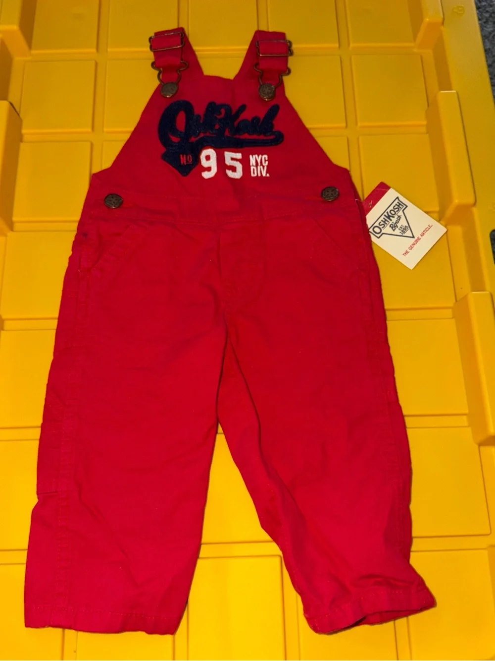 OshKosh B'gosh Bright Red Kids Overalls with Embroidered Chest NWT